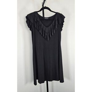 ENFOCUS STUDIO Sleeveless Ruffled Front Collarless Shift Dress-Black-SZ 10